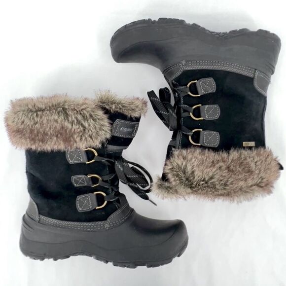 Khombu Slope Black Suede Rubber Brown Fur Lace Up All Terrain All Weather Boot 8 - Picture 3 of 10